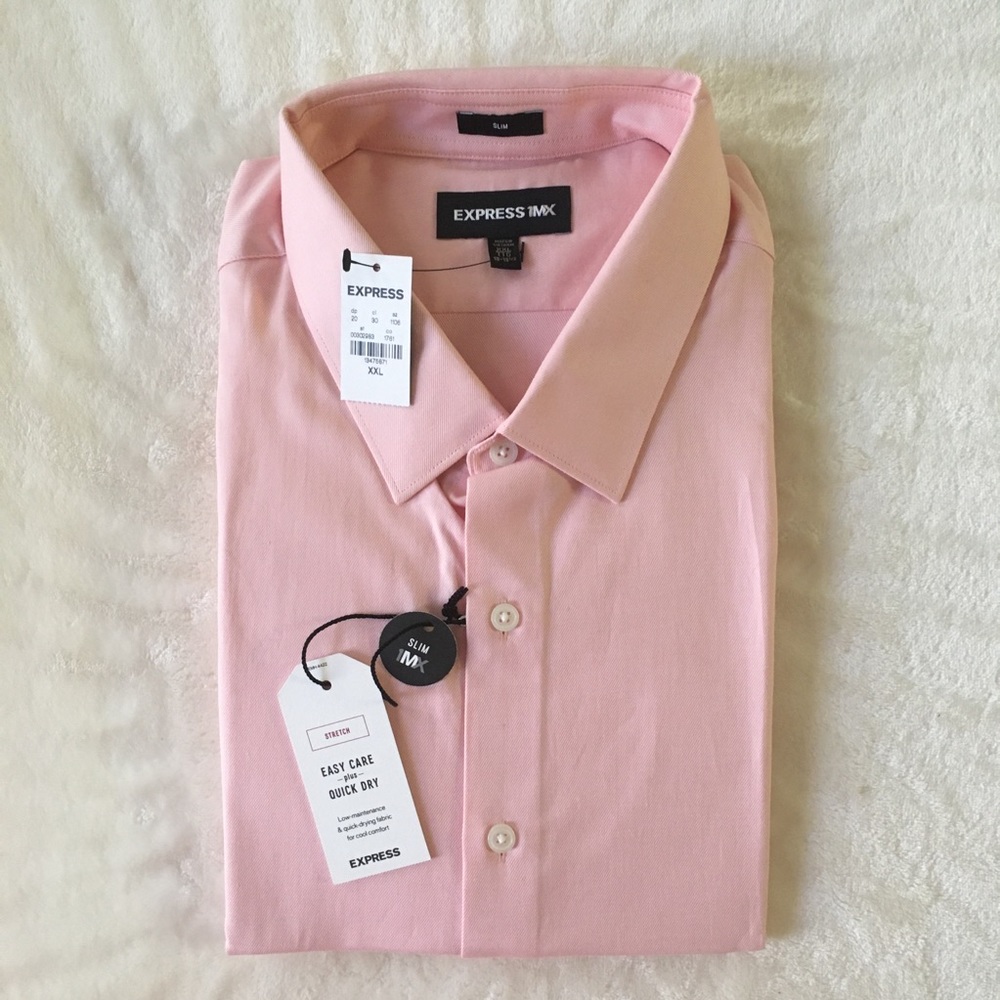 Express NWT 1MX slim dress shirt light pink XXL - Picture 2 of 8